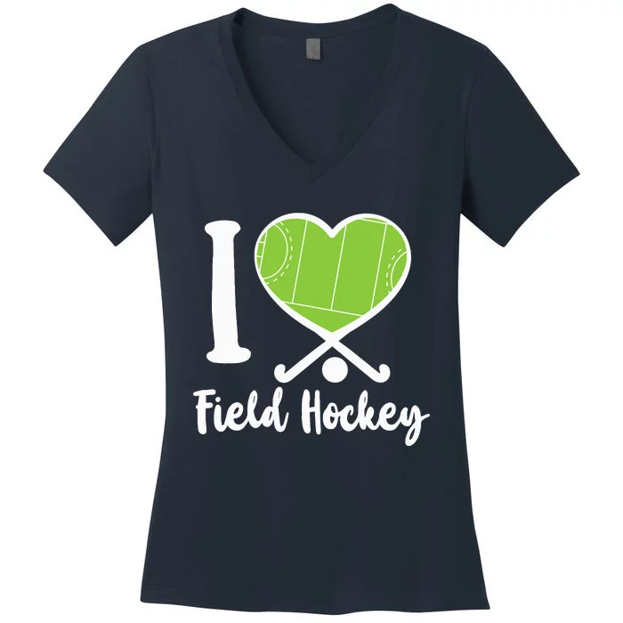 Field Hockey Heart I Love Field Hockey Women's V-Neck T-Shirt