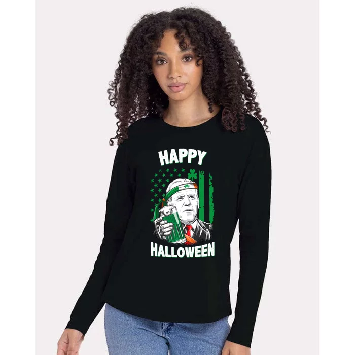 Funny Happy Halloween Joe Biden St Patrick's Day Womens Cotton Relaxed Long Sleeve T-Shirt