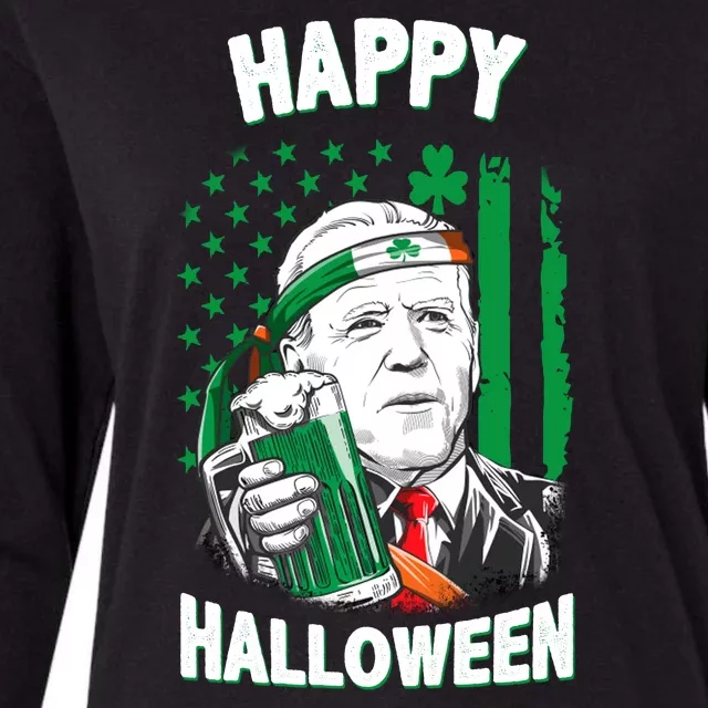 Funny Happy Halloween Joe Biden St Patrick's Day Womens Cotton Relaxed Long Sleeve T-Shirt