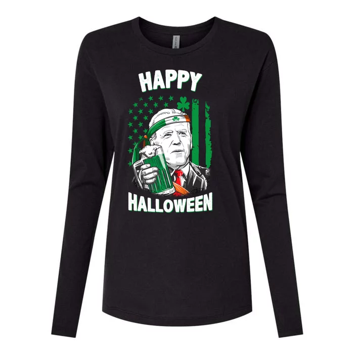 Funny Happy Halloween Joe Biden St Patrick's Day Womens Cotton Relaxed Long Sleeve T-Shirt