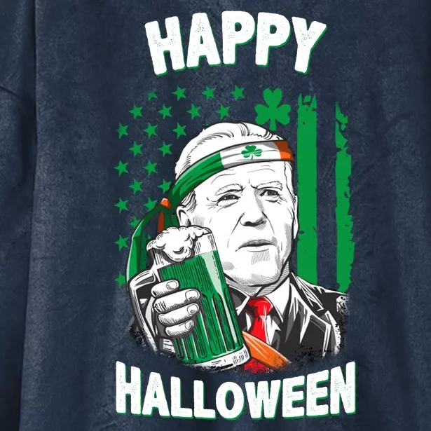 Funny Happy Halloween Joe Biden St Patrick's Day Hooded Wearable Blanket