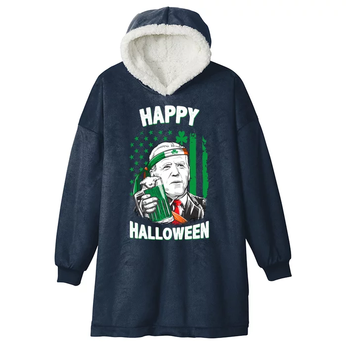 Funny Happy Halloween Joe Biden St Patrick's Day Hooded Wearable Blanket