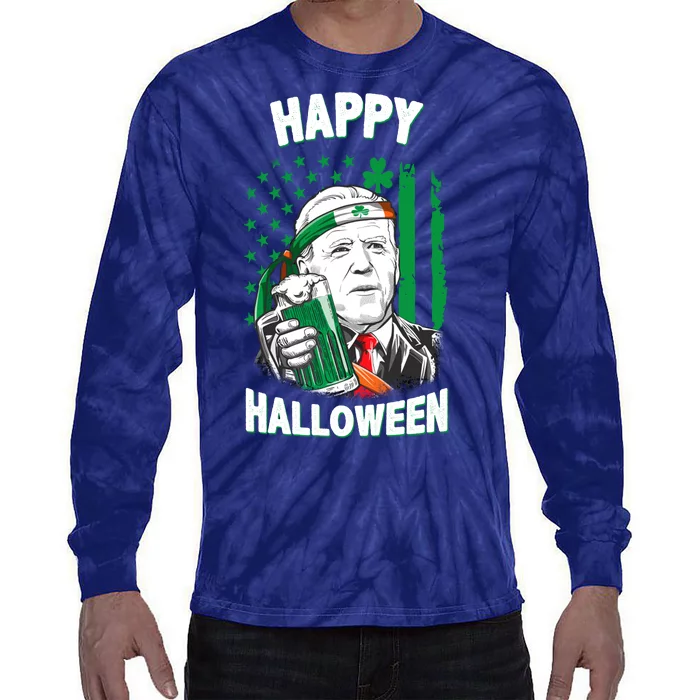 Funny Happy Halloween Joe Biden St Patrick's Day Tie-Dye Long Sleeve Shirt