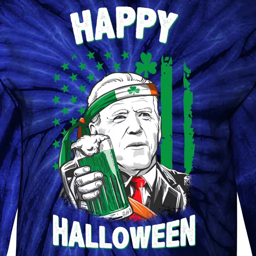 Funny Happy Halloween Joe Biden St Patrick's Day Tie-Dye Long Sleeve Shirt