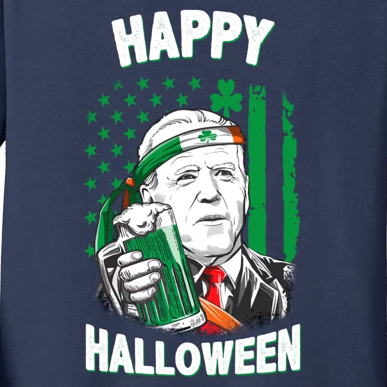 Funny Happy Halloween Joe Biden St Patrick's Day Kids Long Sleeve Shirt