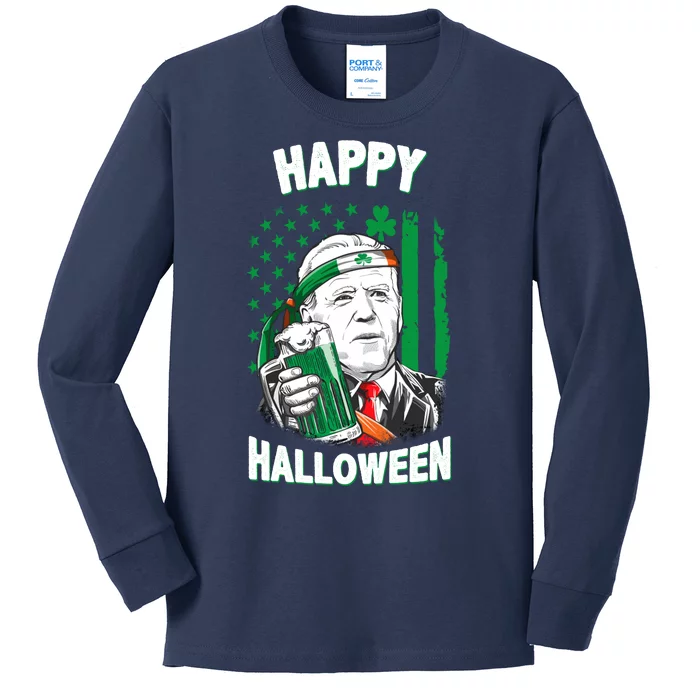 Funny Happy Halloween Joe Biden St Patrick's Day Kids Long Sleeve Shirt