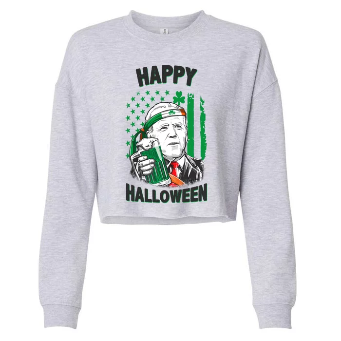 Funny Happy Halloween Joe Biden St Patrick's Day Cropped Pullover Crew