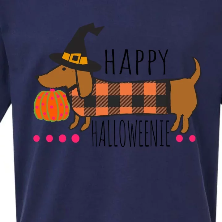 Funny Happy Halloweenie Dachshund Halloween Buffalo Plaid Gift Sueded Cloud Jersey T-Shirt