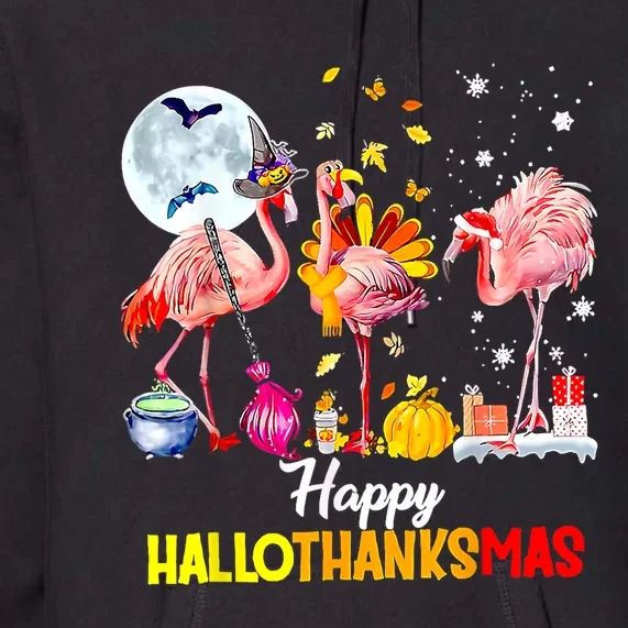 Flamingo Happy HalloThanksmas Funny Halloween Thanksgiving Premium Hoodie