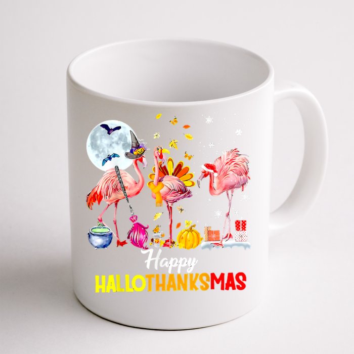 Flamingo Happy HalloThanksmas Funny Halloween Thanksgiving Front & Back Coffee Mug