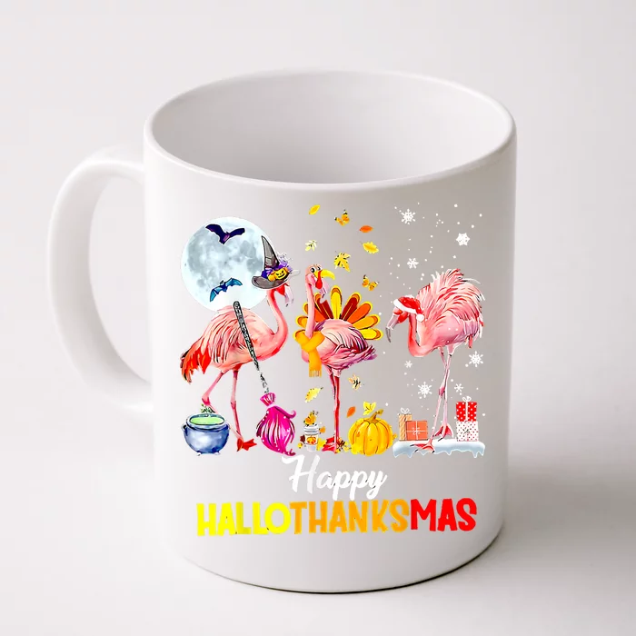 Flamingo Happy HalloThanksmas Funny Halloween Thanksgiving Front & Back Coffee Mug