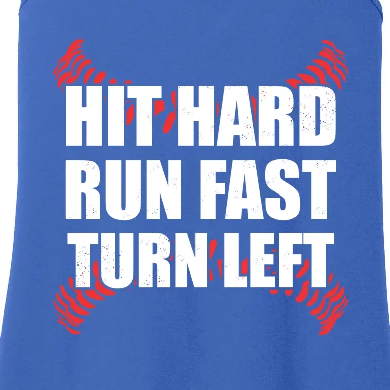 Fun Hit Hard Run Fast Turn Left I Baseball Humor Joke Great Gift Ladies Essential Tank