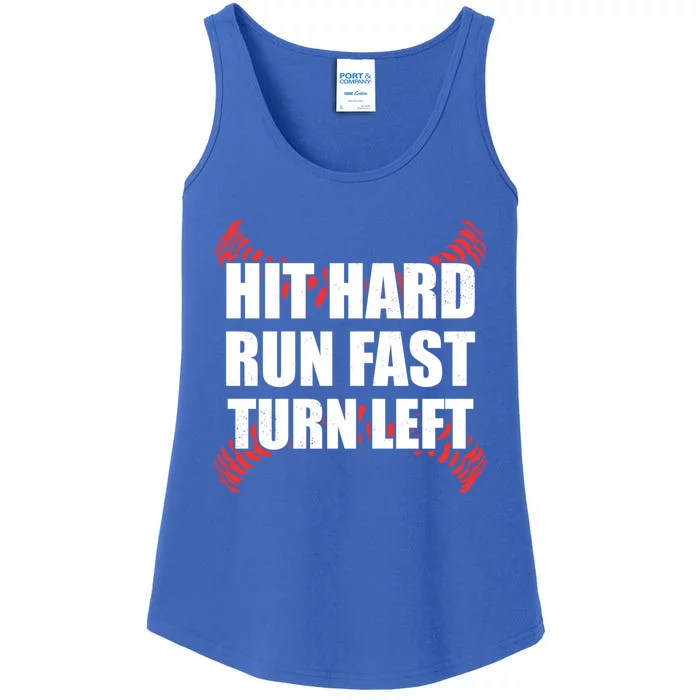 Fun Hit Hard Run Fast Turn Left I Baseball Humor Joke Great Gift Ladies Essential Tank