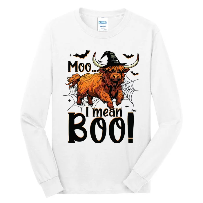 Funny Halloween Highland Cow Spooky Design Scary Farmer Tall Long Sleeve T-Shirt