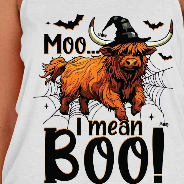 Funny Halloween Highland Cow Spooky Design Scary Farmer Women's Knotted Racerback Tank