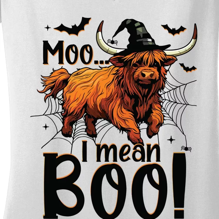 Funny Halloween Highland Cow Spooky Design Scary Farmer Women's V-Neck T-Shirt