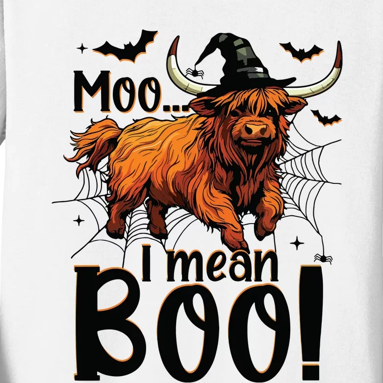 Funny Halloween Highland Cow Spooky Design Scary Farmer Kids Long Sleeve Shirt