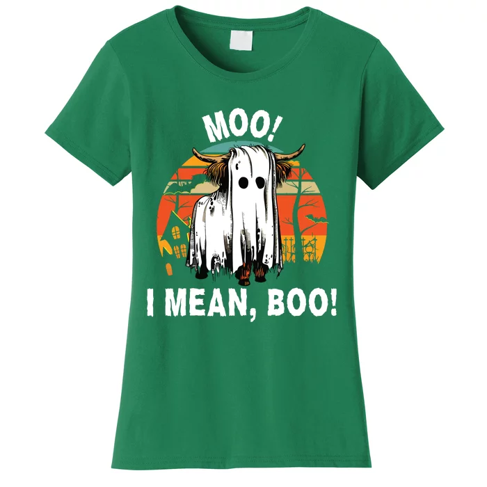 Funny Halloween Highland Cow Cute Vintage Ghost Cow Women's T-Shirt