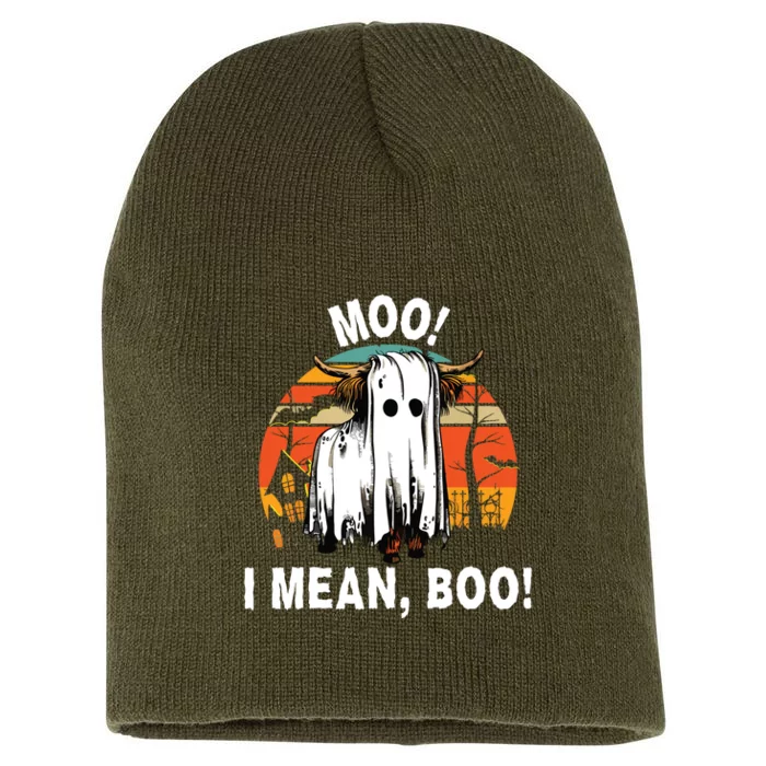 Funny Halloween Highland Cow Cute Vintage Ghost Cow Short Acrylic Beanie