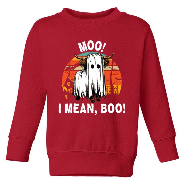 Funny Halloween Highland Cow Cute Vintage Ghost Cow Toddler Sweatshirt