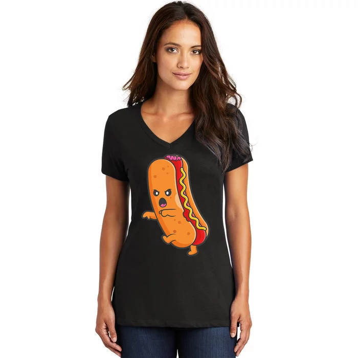 Funny Halloween Hot Dog Monster Zombie Junk Food Spooky Cute Women's V-Neck T-Shirt