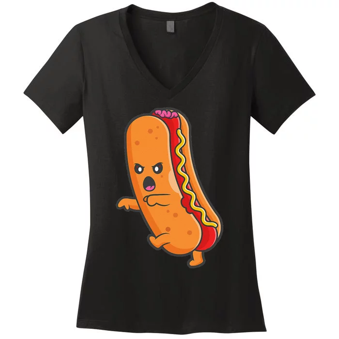 Funny Halloween Hot Dog Monster Zombie Junk Food Spooky Cute Women's V-Neck T-Shirt