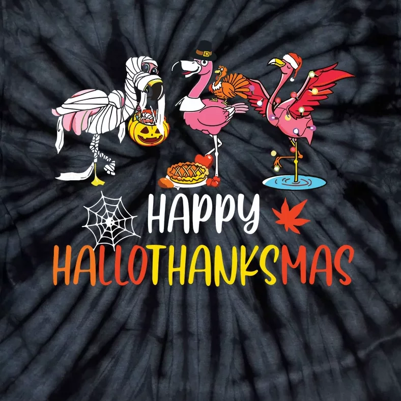 Flamingo Halloween Happy Hallothanksmas Thanksgiving Xmas Tie-Dye T-Shirt