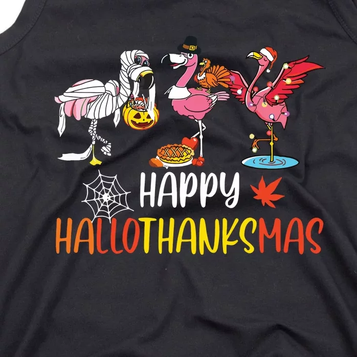 Flamingo Halloween Happy Hallothanksmas Thanksgiving Xmas Tank Top