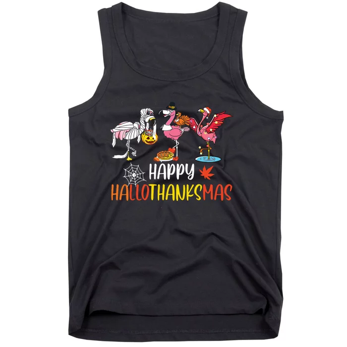 Flamingo Halloween Happy Hallothanksmas Thanksgiving Xmas Tank Top