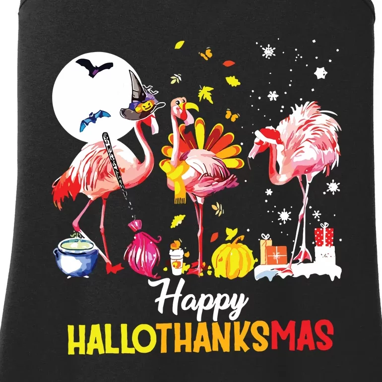 Flamingo Happy Hallothanksmas Funny Halloween Thanksgiving Ladies Essential Tank