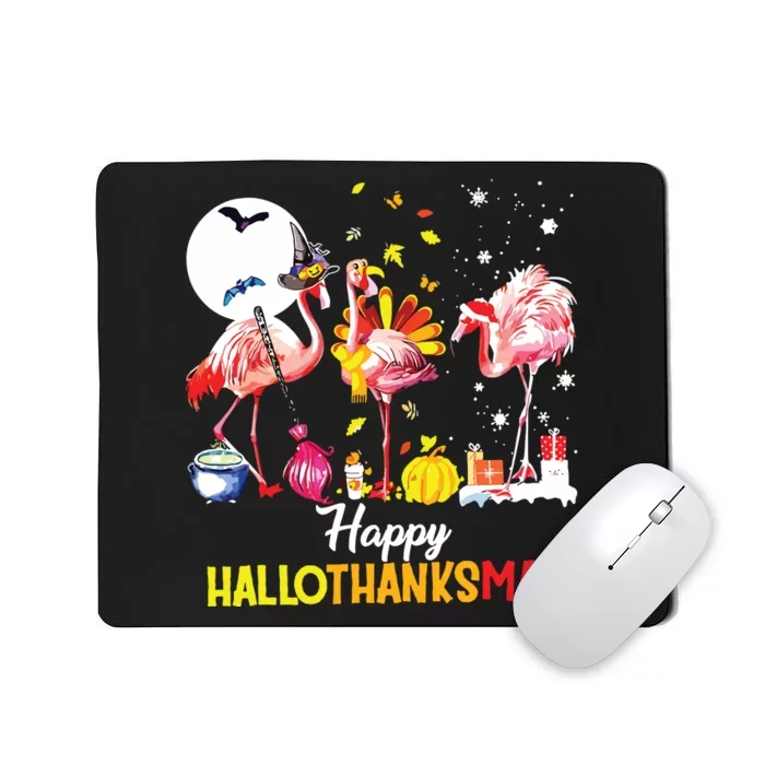 Flamingo Happy Hallothanksmas Funny Halloween Thanksgiving Mousepad