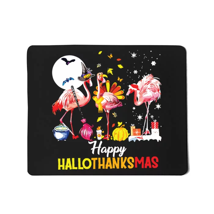 Flamingo Happy Hallothanksmas Funny Halloween Thanksgiving Mousepad