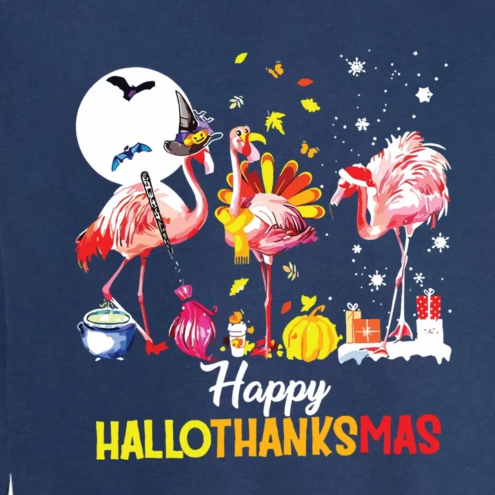 Flamingo Happy Hallothanksmas Funny Halloween Thanksgiving Garment-Dyed Sweatshirt