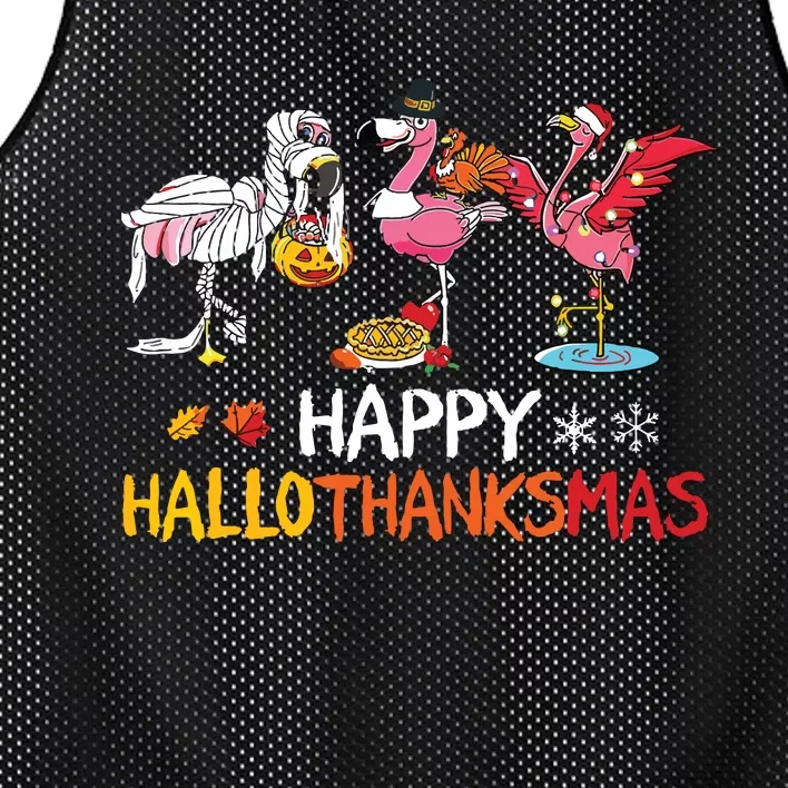 Flamingo Happy Hallothanksmas Funny Halloween Thanksgiving Mesh Reversible Basketball Jersey Tank