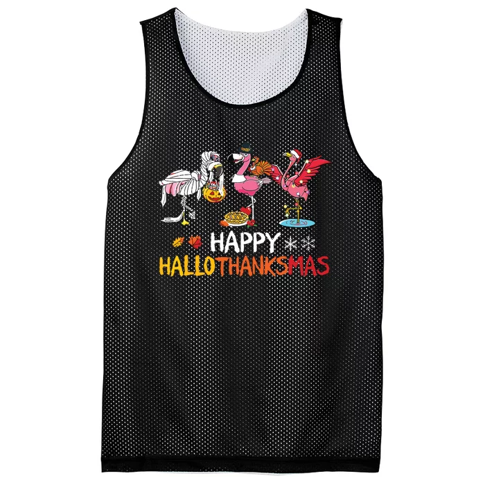 Flamingo Happy Hallothanksmas Funny Halloween Thanksgiving Mesh Reversible Basketball Jersey Tank