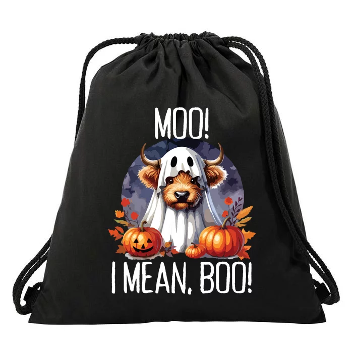 Funny Halloween Highland Cow Watercolor Cute Ghost Cow Sweat Drawstring Bag