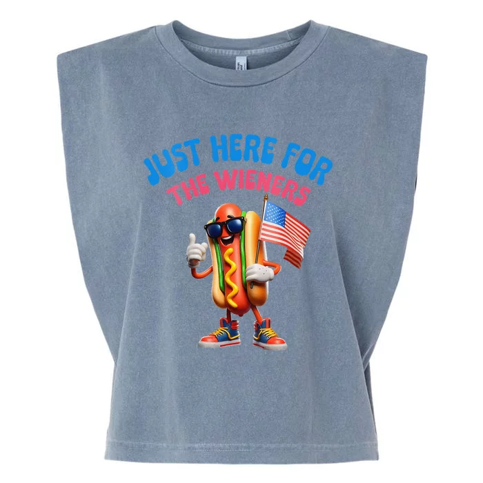 Funny Hotdog Im Just Here For The Wieners Cool 4th Of July Garment-Dyed Women's Muscle Tee