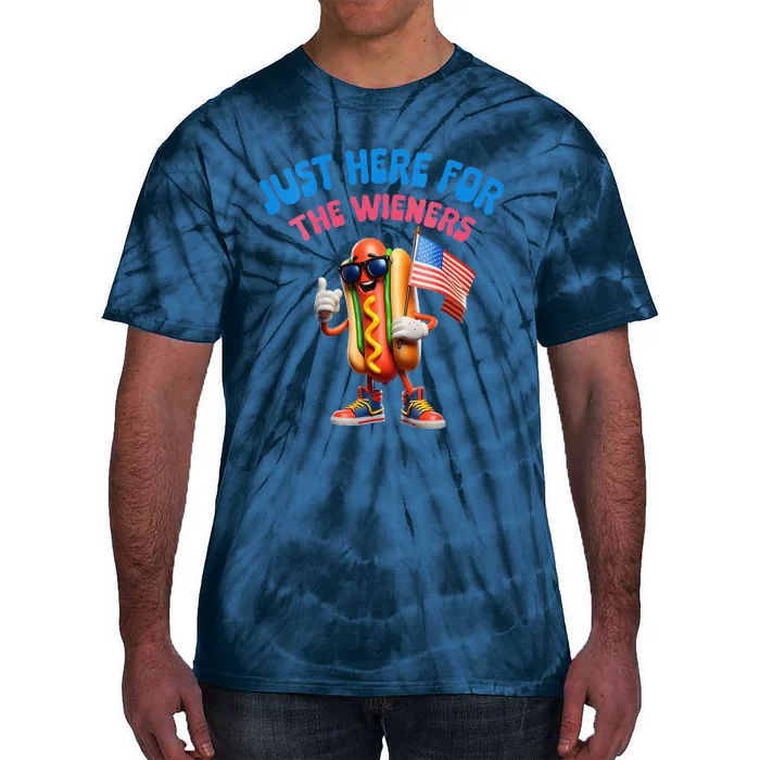 Funny Hotdog Im Just Here For The Wieners Cool 4th Of July Tie-Dye T-Shirt