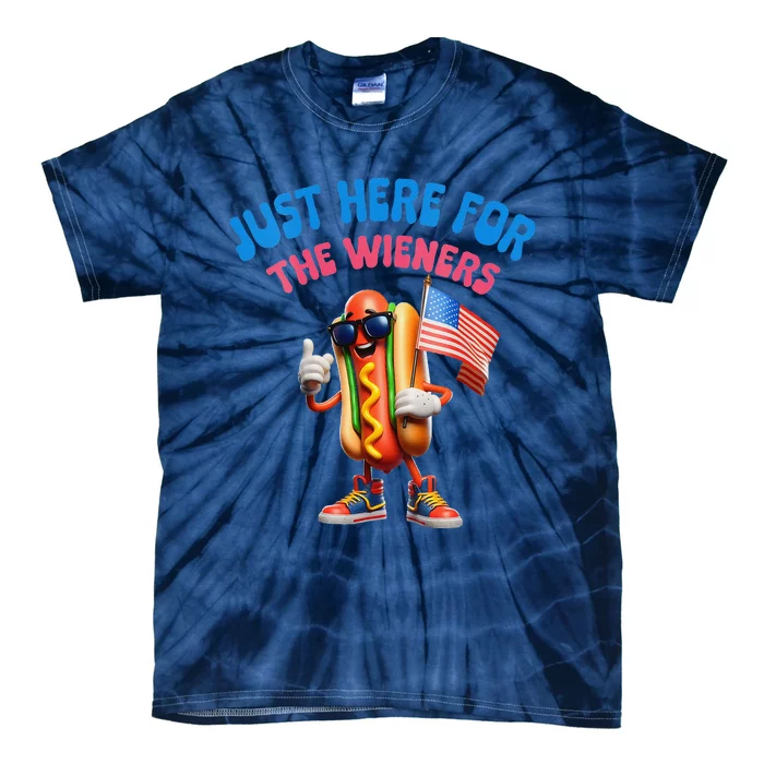 Funny Hotdog Im Just Here For The Wieners Cool 4th Of July Tie-Dye T-Shirt