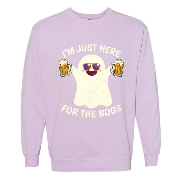 Funny Halloween Im Just Here For The Boos Cute Ghost Funny Gift Garment-Dyed Sweatshirt