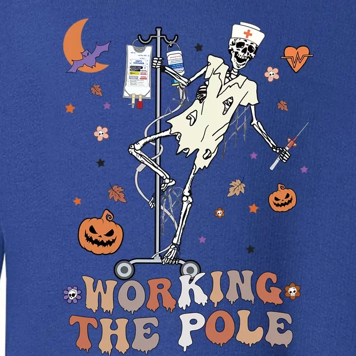 Funny Halloween Icu Er Nurse Working The Pole Skeleton Dance Gift Toddler Sweatshirt