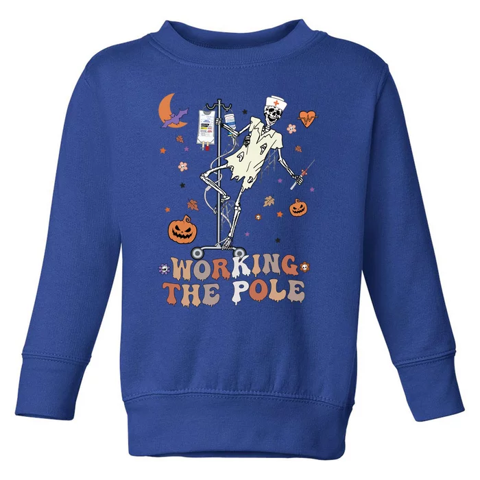 Funny Halloween Icu Er Nurse Working The Pole Skeleton Dance Gift Toddler Sweatshirt