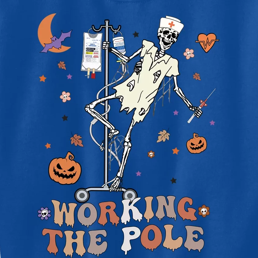 Funny Halloween Icu Er Nurse Working The Pole Skeleton Dance Gift Kids Sweatshirt