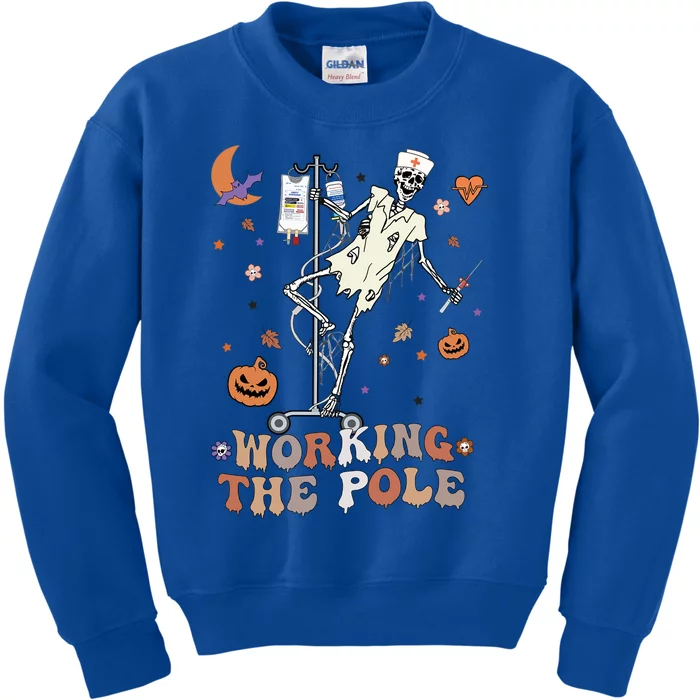 Funny Halloween Icu Er Nurse Working The Pole Skeleton Dance Gift Kids Sweatshirt