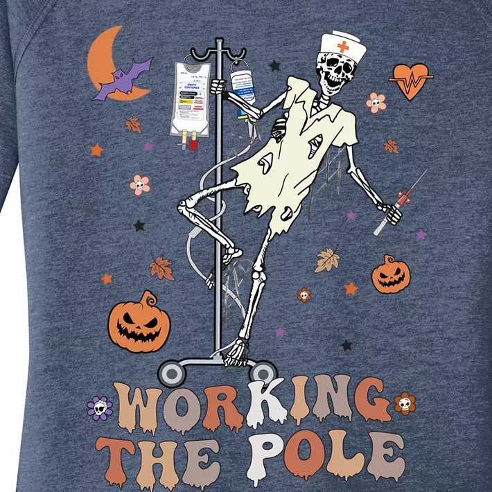 Funny Halloween Icu Er Nurse Working The Pole Skeleton Dance Gift Women's Perfect Tri Tunic Long Sleeve Shirt