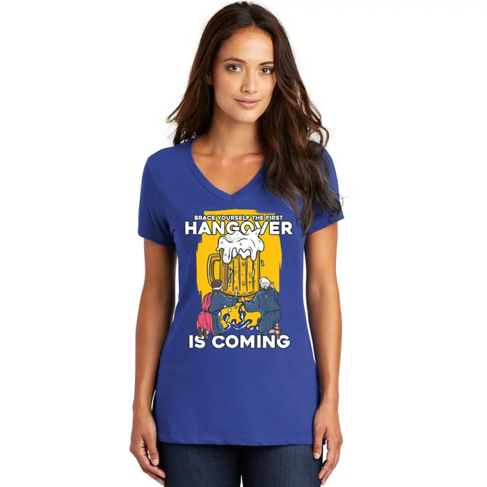 First Hangover Is Coming Funny New Year 2021 Beer Lover Gift Women's V-Neck T-Shirt