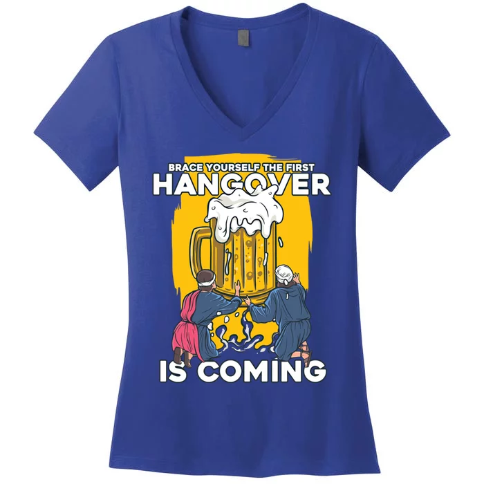 First Hangover Is Coming Funny New Year 2021 Beer Lover Gift Women's V-Neck T-Shirt