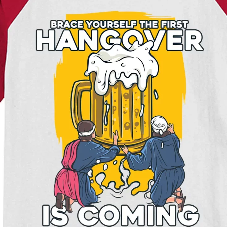 First Hangover Is Coming Funny New Year 2021 Beer Lover Gift Kids Colorblock Raglan Jersey