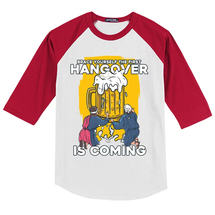 First Hangover Is Coming Funny New Year 2021 Beer Lover Gift Kids Colorblock Raglan Jersey