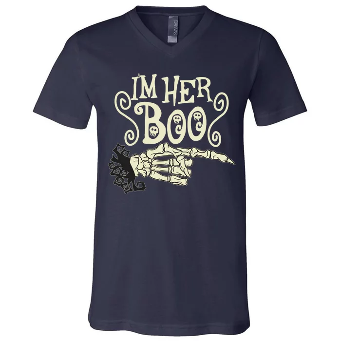 Funny Halloween I'm Her Boo Matching Couple Shirts V-Neck T-Shirt